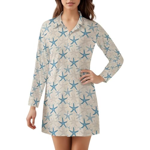 Nautical Starfish Beach Coastal Sea Beachy Women's Casual Shirt Dress