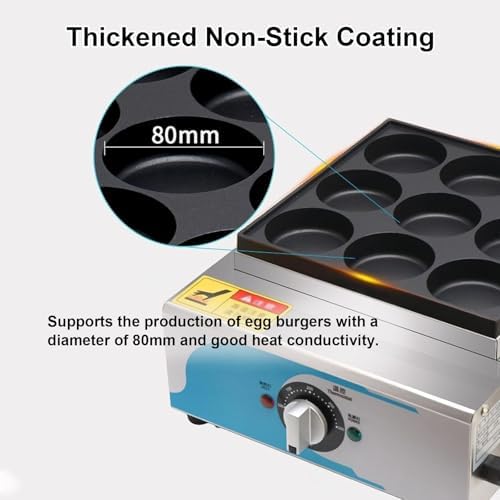 Egg Burger Machine, 9-Cup Egg Pan Nonstick Egg Frying Pan, Breakfast Skillet, 50-300℃ Temperature Adjustable, for Bakery