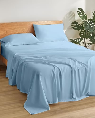 Image of Microfiber Queen Size Bedsheet with 2 Pillow Covers | Ultra Soft & Breathable Flat Sheet | Wrinkle-Resistant, Premium Comfort for Everyday Use |Size (90 inch x 102 inch) Light Blue