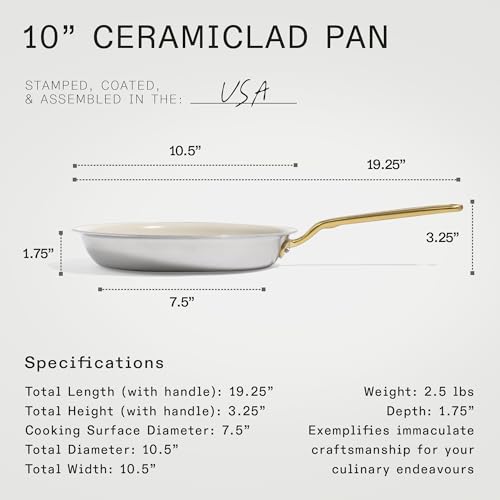 Image of Made In Cookware - 7-Piece CeramiClad Non Stick Pot and Pan Set (Antique Brass Handle) - 5-Ply Stainless Clad - Professional Cookware - Crafted in Italy - Induction Compatible
