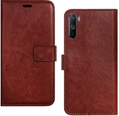 Image of Inktree Realme C3 PU Leather Vintage Flip Flap Cover Case with Stand /Wallet /Card Holder - Brown