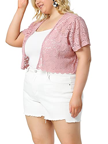 Image of Agnes Orinda Plus Size Bolero Shrugs for Women Lightweight Open Front Short Sleeve Cropped Lace Cardigan