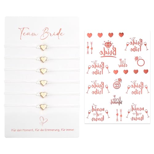 Accessoires JGA Femmes, JGA Deko Bride ,6 pcs Bracelets de Mariée d'équipe et 1 pcs Tatouages Autocollants or Rose, pour Enterrement de vie de Garçon, Rencontres, Mariage, Cadeau d'accompagnement
