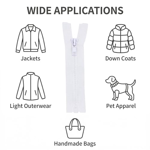 Image of MebuZip 2PCS #5 31 Inch Separating Jacket Zippers Resin Zipper Molded Plastic Zippers Bulk for Sewing Coat Jackets Clothes (White)