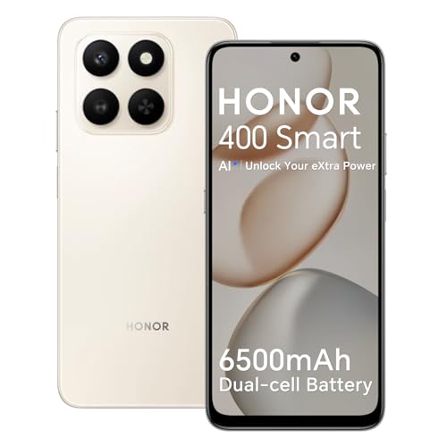 HONOR 400 Smart 4G Smartphone 8 GB 256 GB, Batería de 6500 mAh, Cámara Principal de 108MP, 6,77″ 120 Hz IP54, Telefonos Moviles Doble SIM NFC,5 Estrellas SGS, Android 15, Oro