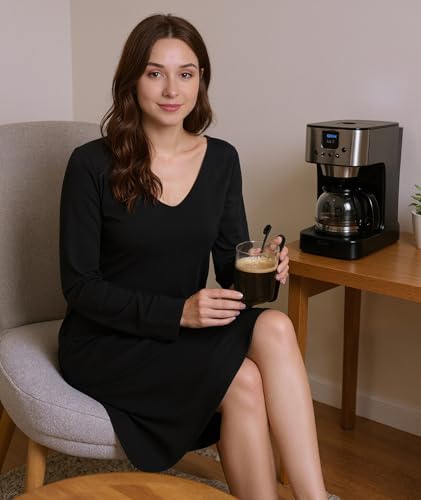 GYS Bamboo Viscose Nightgowns for Women, Soft Long Sleeve V Neck Night Shirts Sleepwear, Below the Knee Long Nightgown Pajama4