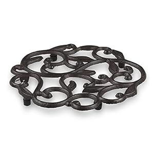 GASARE Cast Iron Trivet for Hot Dishes Pots and Pans Metal Trivet Vine Plant Design Rubber Feet Caps Ring Hanger 8 Inches Brown 1 Unit