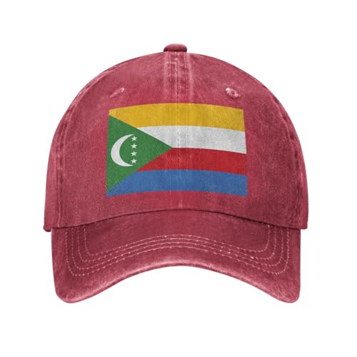 POEZJZW Casquette de baseball motif drapeau des Comores pour hommes et femmes chapeaux de cowboy réglables chapeaux de soleil unisexe noir, Rouge, Taille unique