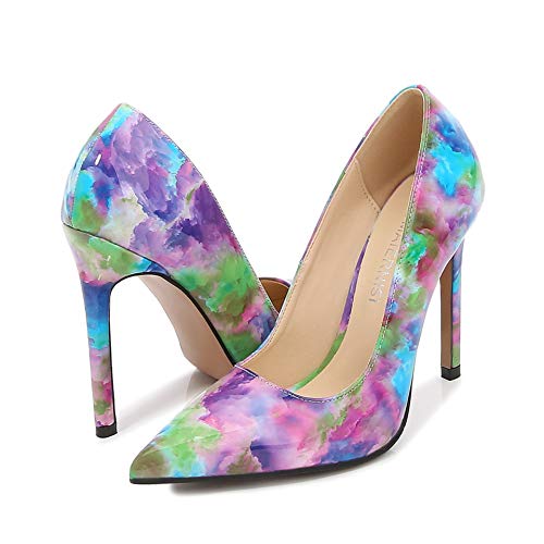Hee grand Women Stiletto High Heels Pumps Flower Print Pointed Toe Heels Wedding Party Dress4