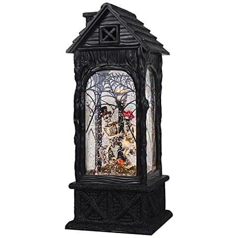 Eldnacele Halloween Ghost Projection Snow Globe Lantern with 6-Hour Timer, Lighted Plug-in & Battery Operated Water Glittering Snowing Globe Lantern for Spooky Fall Halloween Festival Party Decoration Cover