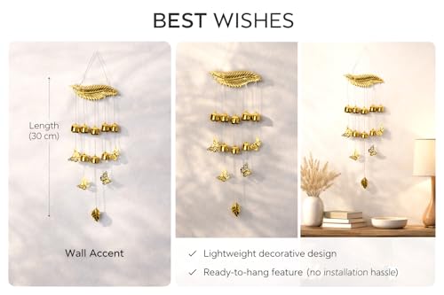 Image of Decorative Wind Chime for Home | Wooden House with Bells Colourful Beads | Positive Energy Balcony Living Room Hall Garden Home Decor (Feather Wind Chimes)