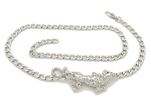 Women Fashion Belt Silver Metal Chain Hip Waist Tiger Panther Leopard Charm Skinny Waistband