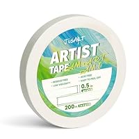 JusArt Künstlerklebeband für Aquarellpapier, 12,7 mm breit, 61 m lang, weißes Klebeband zum Abkleben, Zeichnen und Malen, säurefrei, schwach klebend