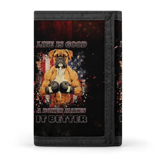 Vintage American Flag Boxer Trifold Wallet with ID Window ID Card Holder Wallets Travel Wallet Coin Zipper Pocket4