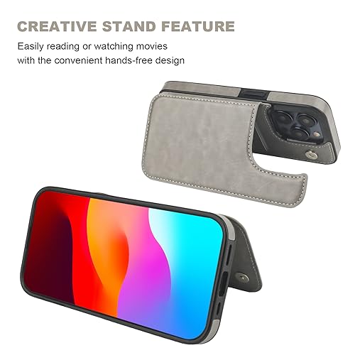 Étui portefeuille compatible avec iPhone 15 Pro ONETOP gris avec béquille - 4