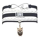 HCChanshi Owl Bracelet - Infinity Love Charm Bracelet Gifts For Women, Men, Adult Owl lovers (Black and White)