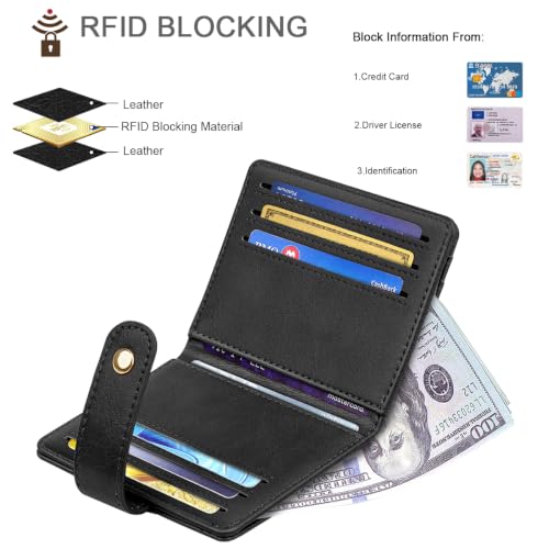 Image of Small Wallets for Women Slim Minimalist Bifold Credit Card Holder | Compact Zipper Coin Purse for Ladies RFID Blocking Mini Travel PU Leather Card Case Gifts for Mom, Matte Black