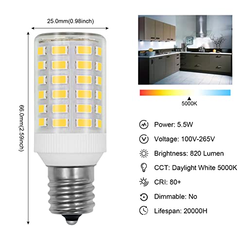 E17 Led Bulb Daylight 5.5W Appliance Light Bulb Range Hood Refrigerator Ceiling Fans 17Mm Intermediate Base Bright 820Lm Lamp, 40W-60W Equivalent, T8 Tubular Ac100-265V Non-Dimmable, Pack Of 2 #TOP4