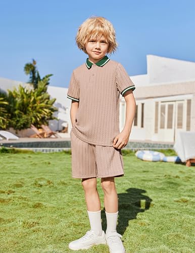 Image of Arshiner Boys 2 Piece Outfits Button Polo Shirt & Elastic Shorts 4-13 Years