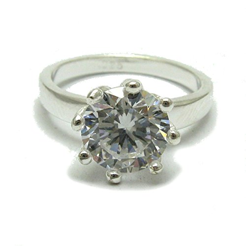 Bague en argent massif 925 solitaire oxyde de zirconium CZ 9mm R001729