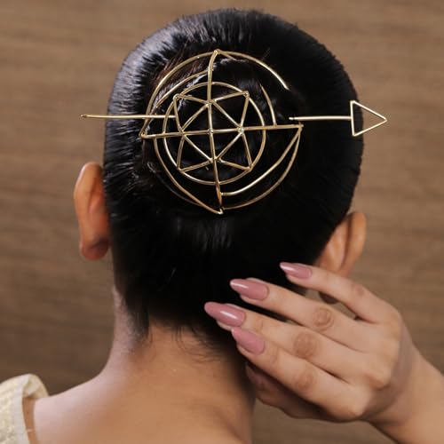 Image of Hair Bun Cage Accessory for Women | Handcrafted Brass Juda Cover with Stick | Anti-Tarnish Traditional Hair Accessory for Wedding & Festive (Fashionable Hair Bun (Golden))