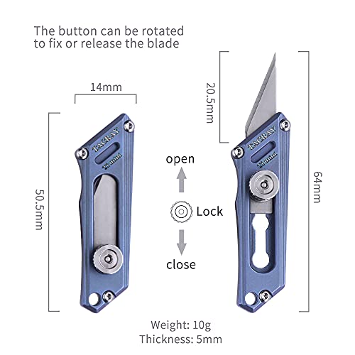 Tacray Titanium Utility Mini Knife, Small Box Cutter With Retractable And Replaceable Blade For Multiple Cutting Tasks And Edc, Comes With 2Pcs Of Extra Blades For Replacement (Blue) #TOP2