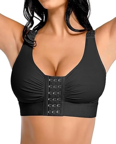 FeelinGirl Post Surgery Compression Bra Soft Support for Mastectomy Breast Augmentation Breast Lift Bra Black M