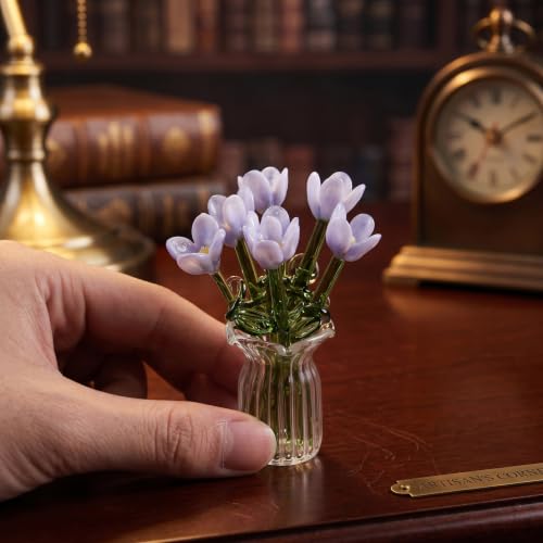 Mini fleurs en verre 7 pièces avec vase pour centres de table
