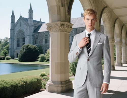 Men Casual Suits Classic Fit 2 Piece Suit One Button Lightweight Blazer Jacket Pants Set for Business Prom Wedding3