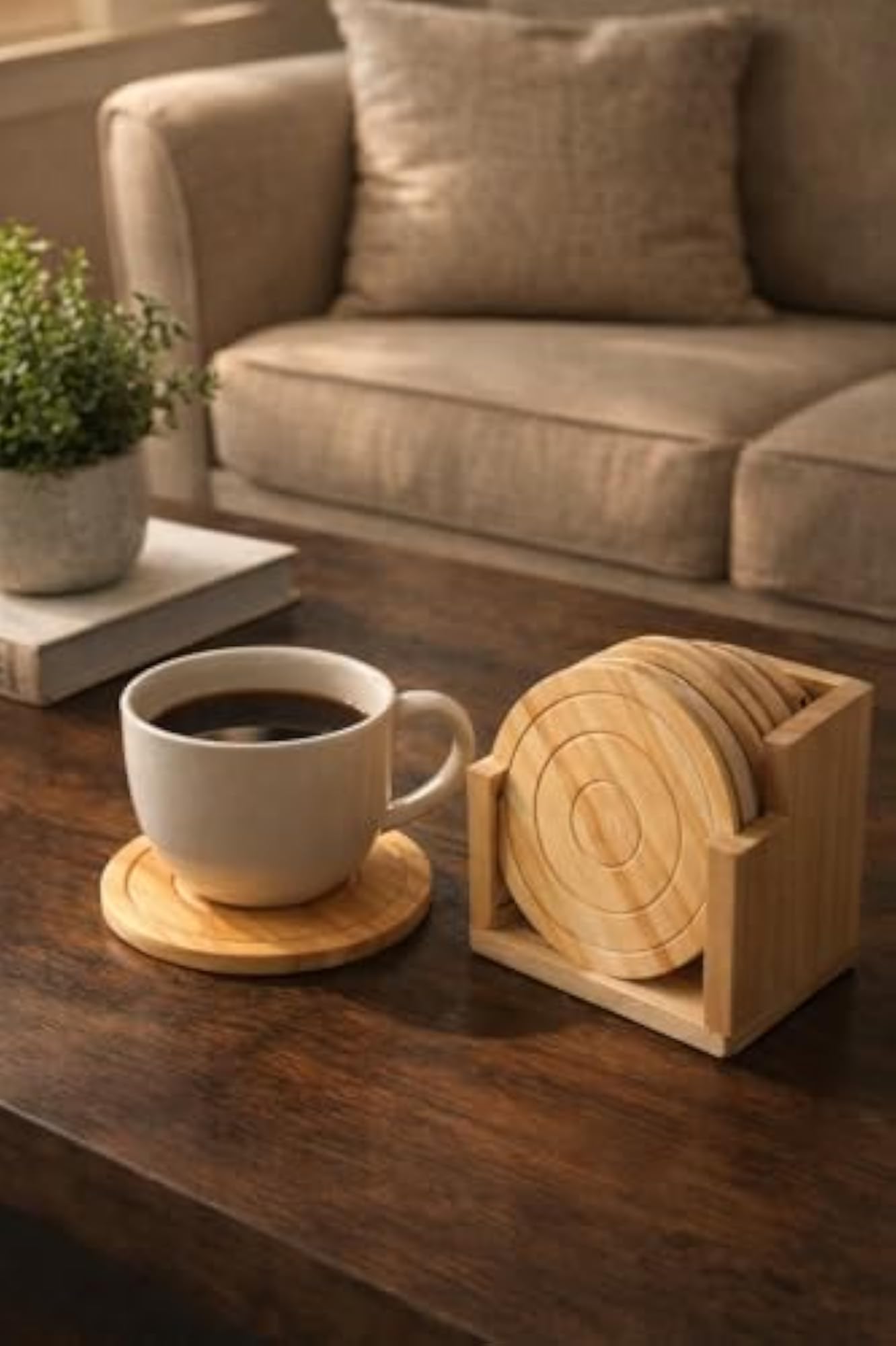 6-Piece Wooden Coasters Set with Holder