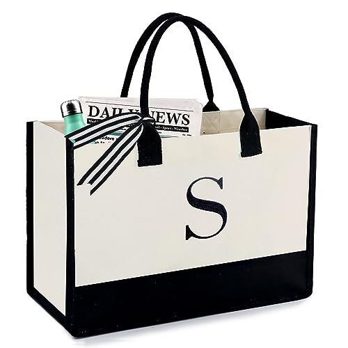 Image of BeeGreen Embroidery Monogram Initial Tote Bag for Women Teacher Mom Friend Personalized Gift for Birthday Beach Work Wedding