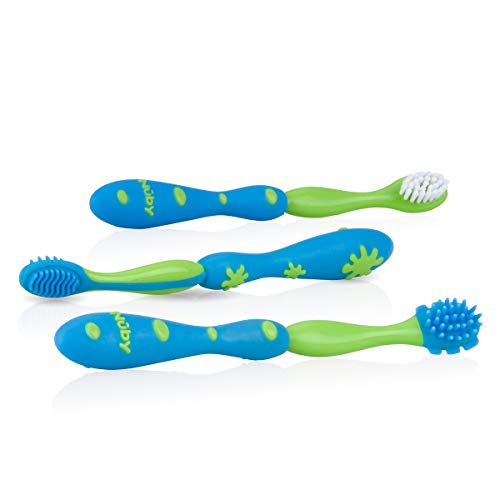 Nuby Juego De 3 Cepillos Dientes, Feeding Accessories Baby Boys, Azul/verde, Unidad Paquete De 1