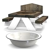Squirrel Feeder Picnic Table – Removable Bowl - Fence/Tree Attachment Included - Farmhouse Style