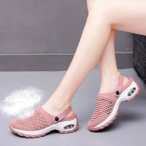 Image of Trsorini Mules Clogs for Women Summer Air Cushion Platform Mesh Mules Sneaker Sandals for Female Lightweight Beach Shoes Outdoor Slippers Walking Shoes