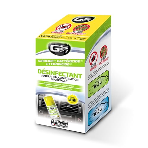 GS27 - Désinfectant Climatisation Voiture - Assainit la Ventilation et l'Habitacle - Parfum Monoï