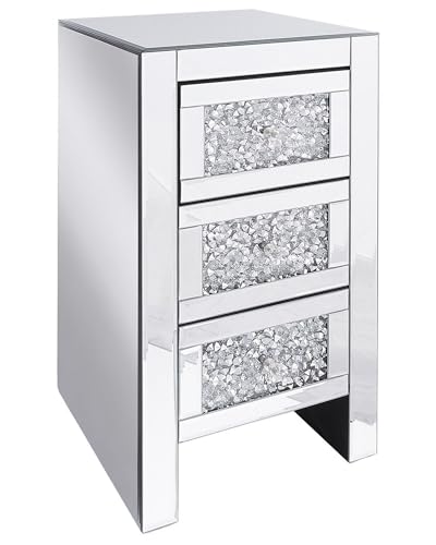 VIC561 Palazzo Table de chevet moderne en verre – Table de chevet miroir avec poignées diamantées