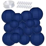 Enparez 16-Pack Navy Blue Paper Lanterns with Lights (6'/8'/10'/12')