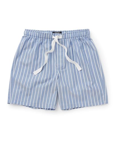 THE SAVILE ROW COMPANY LONDON Mens Luxury 100% Cotton Soft Pyjama Lounge Shorts - Pale Blue Wide Stripe - Large