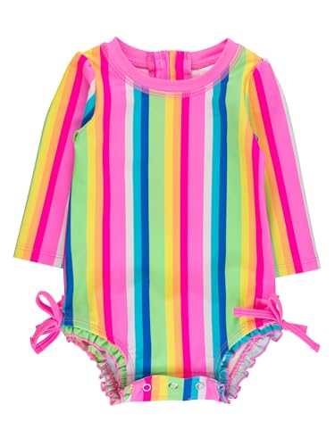 Image of RuffleButts Baby Girls UPF 50+ Sun Protection Floral Printed Long Sleeve One Piece Rash Guard Swimsuit with Zipper