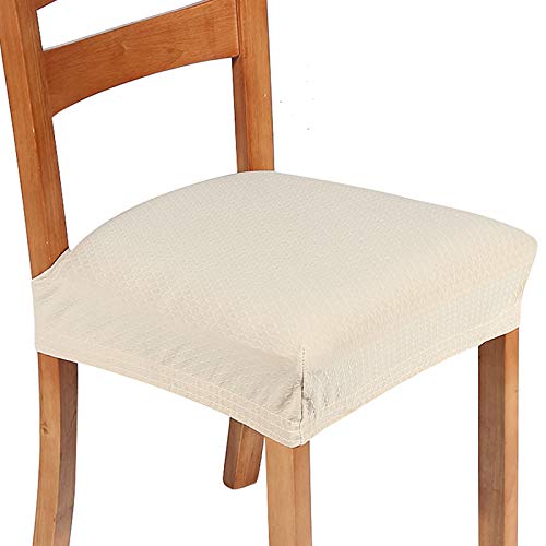 Smiry Stretch Jacquard Chair Seat Covers for Dining Room, Removable Washable Anti-Dust Chair Seat Protector Slipcovers - Set of 2, Beige