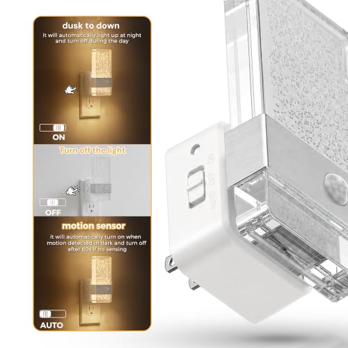 Image of L LOHAS LED Motion Sensor Night Light, Night Light Plug Into Wall 2 Pack | Silver Nightlight, Motion Activated and Dusk to Dawn Sensor, 0-100LM Dimmable, Warm White Nightlights for Bathroom, Hallway