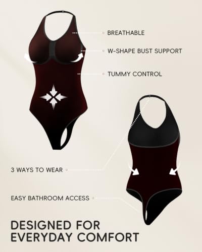 Image of Halter Bodysuit with Adjustable Straps, Shapewear for Women with Tummy Control, Suitable for Daily Wear and Workouts