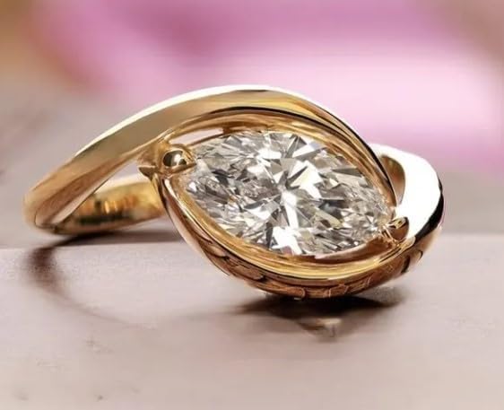 2 Ct Marquise East to West Ring,Marquise Cut Moissanite Diamond Engagement Ring,14K Gold Plated Diamond Ring, Gifted Ring for Her.size 3-12.