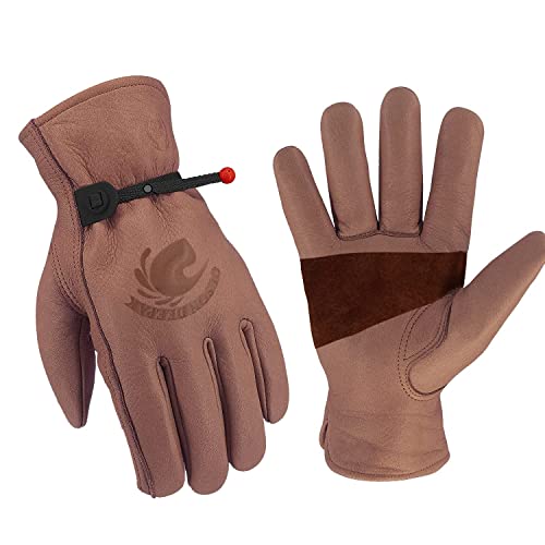OLSON DEEPAK Gardening Gloves for Men and Women,Thorn Proof Cowhide Leather Gloves for Working,Welding,woodburner,Riding,Garden (Brown
