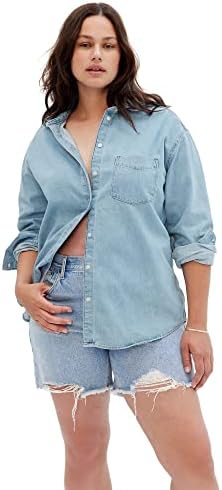 GAP Womens Big Button Down Shirt, Light Wash, Large US