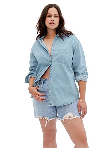 Gap Womens Big Button Down Shirt, Light Wash, Large Us #TOP2