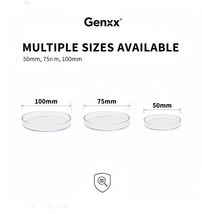 Image of Genxx Polypropylene Petri Dish 75mm (Pack of 12) Clear and Unbreakable Lab Culture Dish, Autoclavable Plastic Petri Plate for Science Experiments and Laboratory Use.