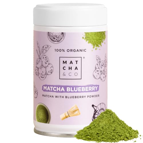 Té Matcha con Arándanos en Polvo 80 g – Matcha de Grado Ceremonial Japonés – Bebida Natural con Antioxidantes – Sin Azúcares Añadidos