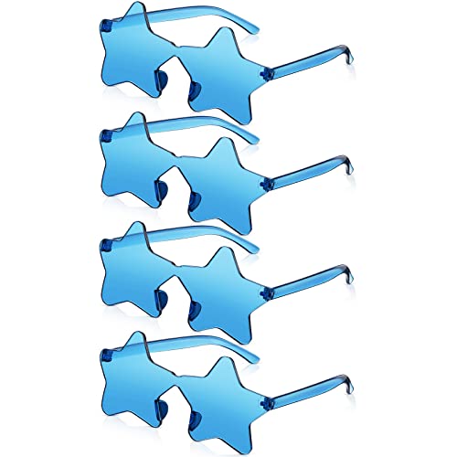 CHENGU 4 Pairs Star Shaped Rimless Sunglasses Transparent Candy Color Pentagram Star Sunglasses for Women