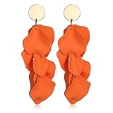 THUNARAZ Acrylic Clip on Earrings for Women Long Rose Petal Earrings Dangle Exaggerated Flower Earrings Drop Statement Floral Tassel Earring